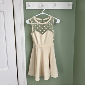 Cream Polka Dot Mesh Fit & Flare Dress